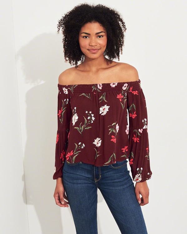Camicette Hollister Donna Balloon-Manica Off-The-Shoulder Bordeaux Italia (230TFZJA)